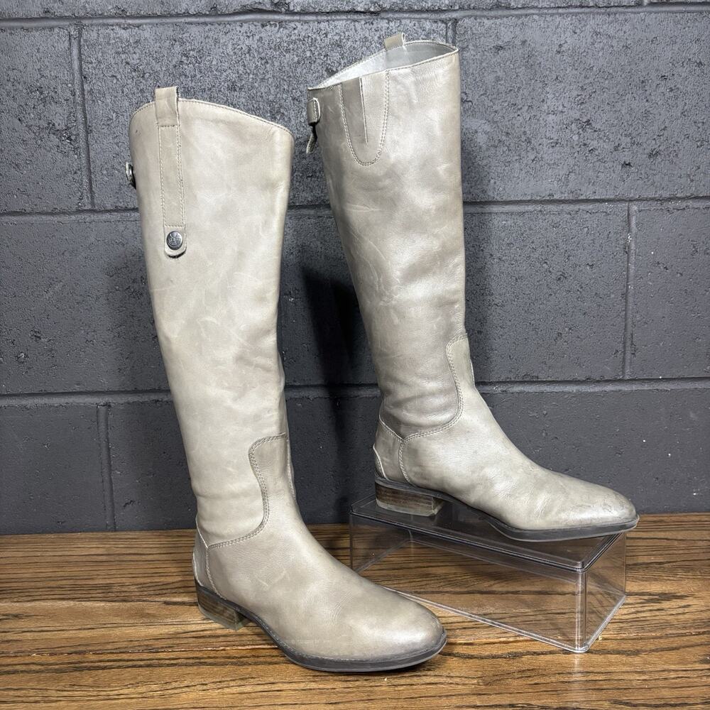 Sam Edelman Penny Tall Knee High Leather Riding Boots Gray Women's 6.5